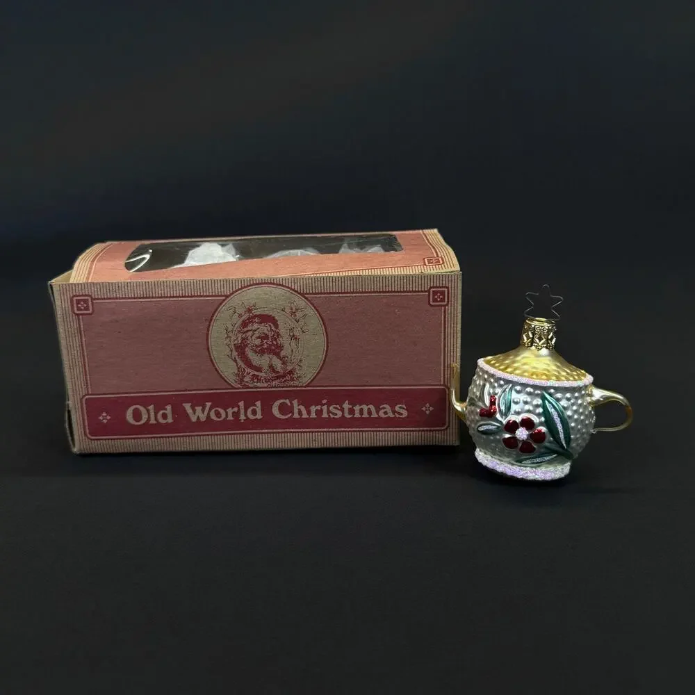 Old World Christmas Germany Inge-Glas Glass Teapot Christmas Ornament in Box